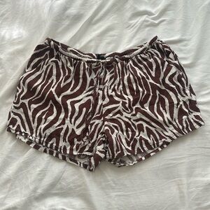 Brown and white linen zebra print shorts